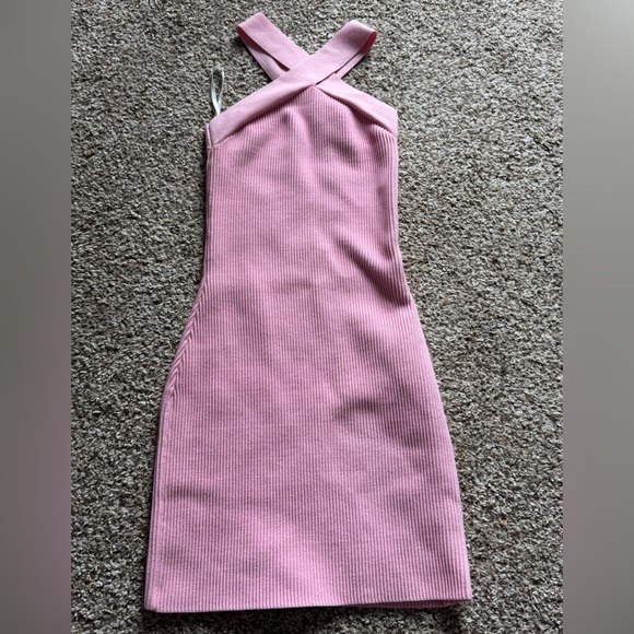 BABATON Aritzia Sculpt Knit Criss Cross Dress Ribbed Halter Dress Pink Size XXS - Picture 2 of 14